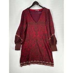 Free People Sweater Dress Womens Xl  Music Lyrics Mini Bishop Sleeve Boho Red
